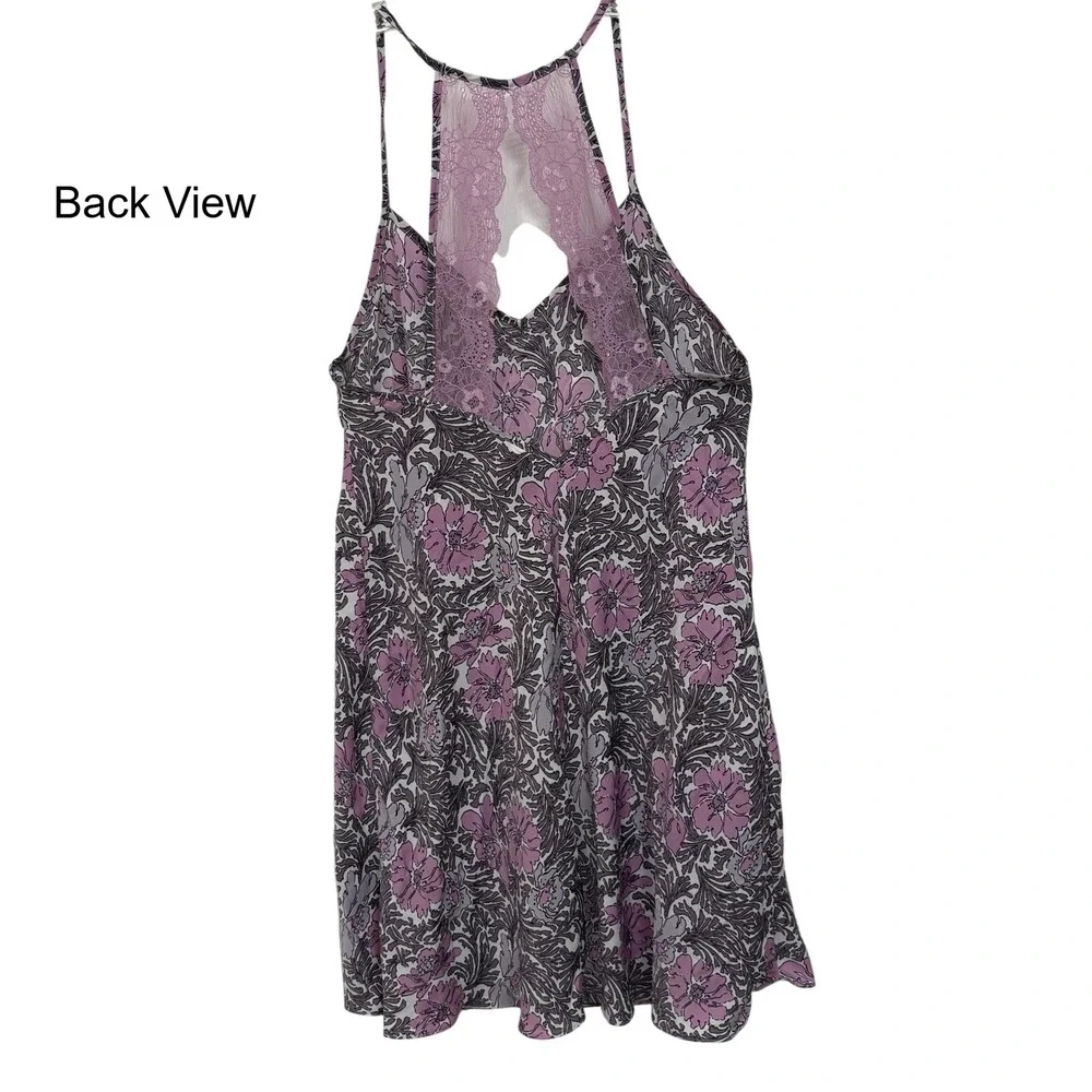 Gilligan O'Malley Satin‎ Slip Dress Medium Purple Floral Lace Coquette Y2K Fairy
